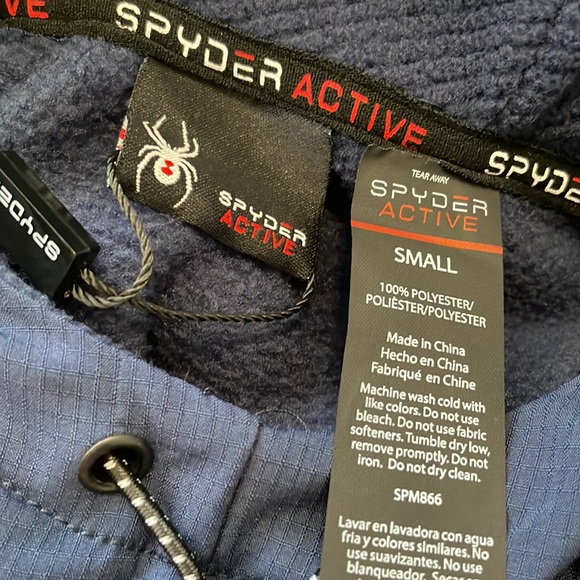 NWT Spyder Navy Blue Waffle Fleece Active 2 Pocket Hoodie S - Picture 5 of 5